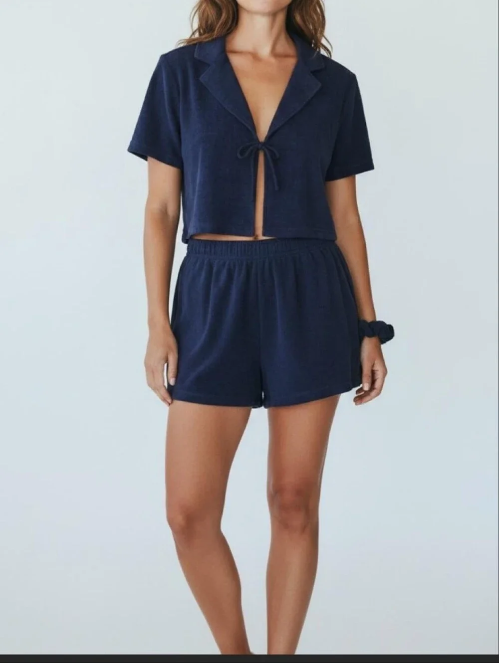 Sincerely Jules Navy Blue Short Sleeve Terry Sleep/Swim Cover Up 3 Piece Set NWT
